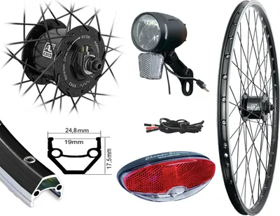 Produktbild von 26 Zoll Set Vorderrad Laufrad Nabendynamo LED-Licht 80 Lux Standlicht StVZO 26"