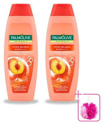 Productafbeelding van 2 x Palmolive Naturals 2-in-1 hydraterende shampoo met perzikgeur - 350 ml - voordeelverpakking - 2 stuks