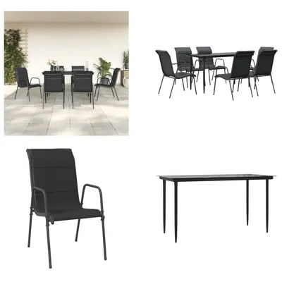 Image de vidaXL Ensemble de jardin 7 pièces noir acier et textilène - Ensemble de jardin - Salon de jardin - Salon d'extérieur - Table de jardin