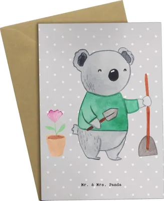 Produktbild von Mr. & Mrs. Panda Klappkarte Garten- und Landschaftsbauerin Herz - Grau Pastell - Geschenk, hochzeitskarten, Grußkarte, einladungskarten, Grußkarten, Gärtnerei, Gartenbau