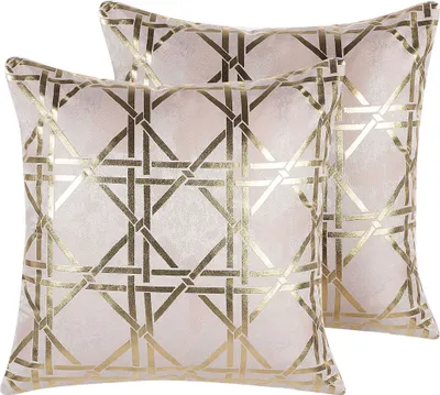 Obrázek produktu pro BELIANI Sada 2 dekorativních polštářů růžový diamant geometrický vzor 45 x 45 cm fólie tisk glamour dekor příslušenství