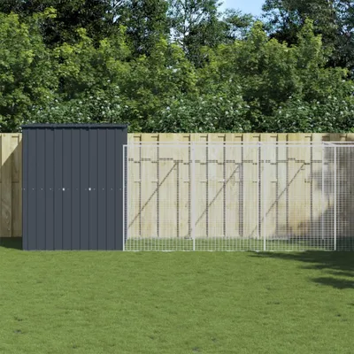 Produktbild von "2026 Promotion" Hundehütte mit Auslauf Anthrazit 165x659x181cm Verzinkter Stahl - Hunde-Transportboxen CC10061