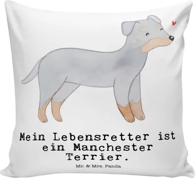 Produktbild von Mr. & Mrs. Panda Sofakissen Manchester Terrier Lebensretter - Weiß - Geschenk, Kuschel Kissen, Deko, Sofa, Zierkissen, für, Polster