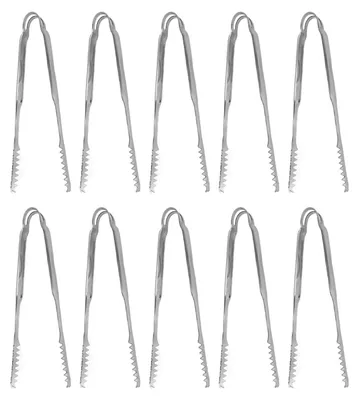 Image de 10 pinces à glace pour aliments, acier inoxydable, faciles à nettoyer, prise en main solide, utilisation polyvalente pour les fêtes, la cuisine, les grillades, les barbecues, les bars, 17,6 cm