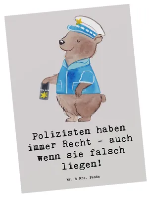 Produktbild von Mr. & Mrs. Panda Ansichtskarte Polizist Humor - Grau Pastell - Geschenk, Polizisten, Berufsprodukte, Postkarte, Beruf, Sicherheit, kreative Geschenke, Dankbarkeit, Mut