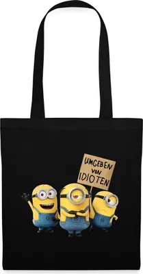 Produktbild von Spreadshirt Minions Umgeben Von Idioten Despicable Me Stoffbeutel, One size, Schwarz