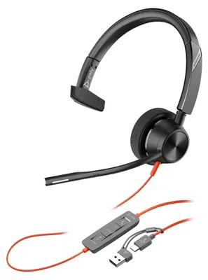 Productafbeelding van Poly Blackwire 3310 - Blackwire 3300 serie - Hoofdtelefoon - Over-ear - Bekabeld - USB-A - Zwart - Gecertificeerd voor Microsoft Teams, UC-gecertificeerd