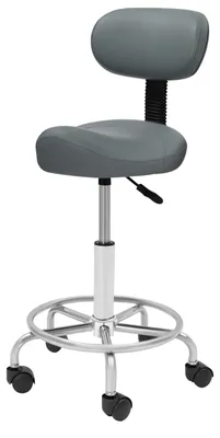 Image de Tabouret ergonomique - Tabouret à roulettes avec dossier - Réglable en hauteur de 45 à 59 cm - Pivotant à 360° - 5 roulettes - PU, acier - Gris clair