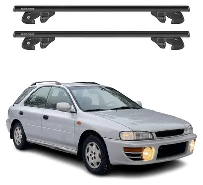 Imagen del producto de Soportes básicos para portaequipajes, para Subaru Impreza I familiar, modelo 1993-2000, aluminio, con color negro, juego de 2 piezas, Imagen generada por IA