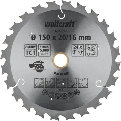Produktbild von Wolfcraft Kreissägeblatt Ø 150 mm Bohrung Ø 16 mm 24 Zähne