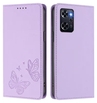 Image de Étui en cuir pour Oppo Reno9 A, motif papillon, étui à rabat avec porte-appareil, violet clair
