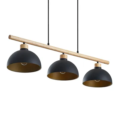 Produktbild von Lindby Hängeleuchte Tirzana, 3-flg., schwarz, Metall, Holz