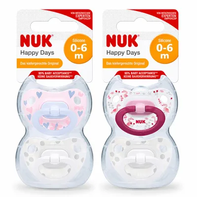 Produktbild von NUK Happy Days Babyschnuller 0–6 Monate, Vorteilset ROSA, KI-generiertes Bild