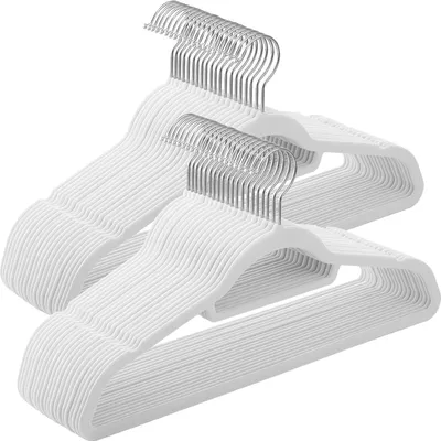 Zdjęcie produktu dla Wieszaki 50 sztuk antypoślizgowe - Grubość 06 cm - Aksamitne - Oszczędność miejsca - Obrotowy haczyk - Biały - na kurtki, płaszcze - SONGMICS - CRF020W02 Wieszaki