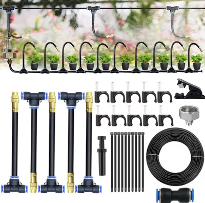 Image de Système d'arrosage de jardin Buses de pulvérisation réglables Kit d'arrosage goutte à goutte avec 10 buses de brumisation et 10m de tuyau
