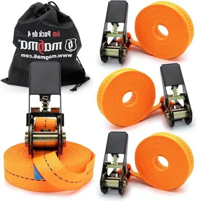 Produktbild von Seilzüge 6 m 800 kg - 4 Stück - Zugbänder mit Seil für Anhänger, Kajak, Paddleboard, Kanu, Fahrrad, Motorrad - Verstellbare Länge - Orange