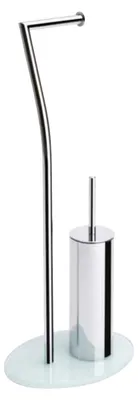 Produktbild von Ständer mit Toilettenpapierhalter und WC-Bürste Metall und Glas