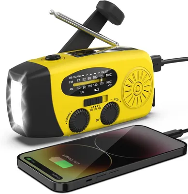 Productafbeelding van Noodradio op zonne-energie, zwengelradio met USB-oplaadfunctie voor mobiele telefoon, NOAA huis en camping