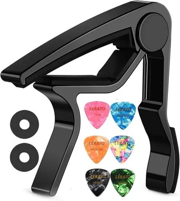 Produktbild von Famanu Kapodaster mit Plectrums für akustische und elektrische Gitarre - 6 Plectrums