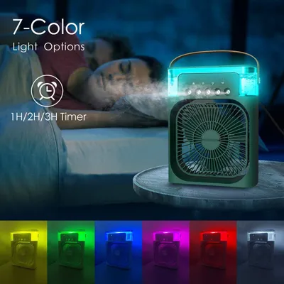 Produktbild von 4 in 1 Tragbare Klimaanlagen,Ventilator,3 Geschwindigkeiten,5 Sprüharten,Timer,Luftbefeuchter mit 600ml-Wassertank,USB-Ladefunktion Luftkühler,leiser