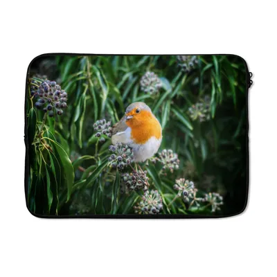 Produktbild von MuchoWow® Laptop Hülle 13 Zoll Blumen - Vogel - Rotkehlchen Laptoptasche - Laptophülle - Sleeve - Rundumschutz