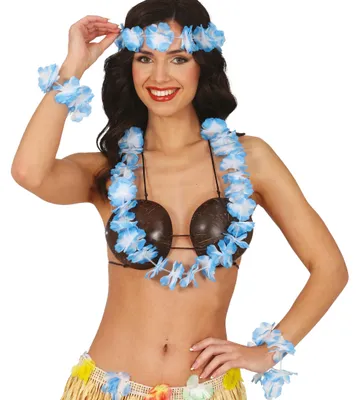 Image de Kit d'été hawaïen Couronne de fleurs Collier Bracelet Costume Fête, couleur : bleu