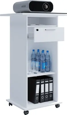 Zdjęcie produktu dla Drewniane biurko | idealne do projektorów lub projektorów z kółkami | Wymiary: H. 108 x W. 60 x D. 50 cm | Przechylna powierzchnia pulsu | Szuflada zamykana - Neta