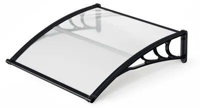 Obrázok produktu pre Strešný štít Vigevee pre vstupné dvere s odvodňovacím systémom, rozmer 120 x 100 cm, vyrobený z polykarbonátu, čierno/priehľadný, vhodný pre dvere a okná