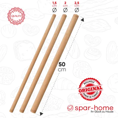 Produktbild von spar-home Türkisches Nudelholz 50cm 3er Set - Traditionelle Teigroller aus Buchenholz Handgemachte Teigrolle aus Holz Oklava