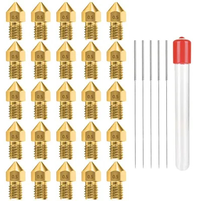 3D-Drucker-Düsenset, 25x Messing + 5x Nadel, 0,5 mm, M6