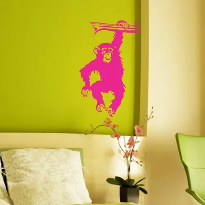 Produktbild von Wandtattoo - Wandaufkleber - Wandtattoo "Schimpanse" - 45cm x 27cm pink - Dekoration Küche Wohnzimmer Wand