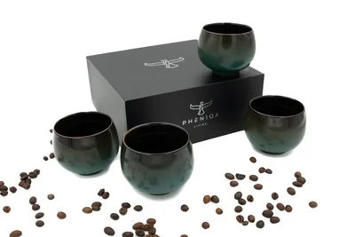 Produktbild von Pheniox | Cappuccino Tassen Set Jade | 4-teilig | 180 ml | hochwertige Kaffee Tassen aus Steingut | ohne Henkel | Geschenk | Esprestassen