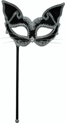 Produktbild von Bristol Novelty Unisex Katzenmaske auf Stab, für Erwachsene BN1223 (Einheitsgröße) (Schwarz)