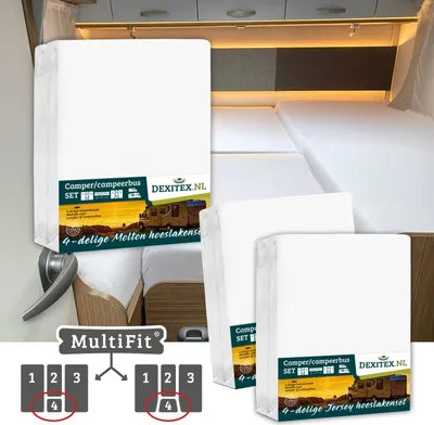 Image de Ensemble textile 4 pièces avec matelas central -2 ensembles de draps-housses (4 pièces) et 1 ensemble de draps-housses (4 pièces) - 1 Molton + 2 x Bla - 1Molton+2xBlanc
