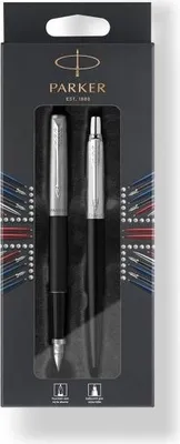 Produktbild von PARKER Schreibset Jotter Füllfederhalter M & Kugelschreiber M Bond schwarz/silber Geschenkverpackung