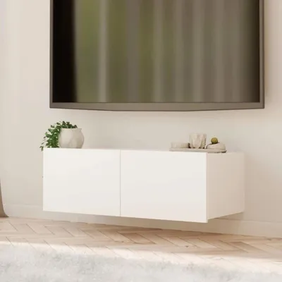 Produktbild von RTV-Schrank Amanda 100 cm kompakter TV-Schrank Wohnzimmer Schrank hängend oder stehend (Weiß matt + Weiß Hochglanz Fronten)