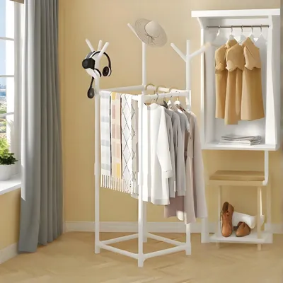 Produktbild von Garderobenständer, Freistehender Kleiderständer, mit 9 Haken, Garderobe in Baumform, Eckgarderobe, 41x41x160cm, für Wohn/Schlafzimmer/Flur, Weiß
