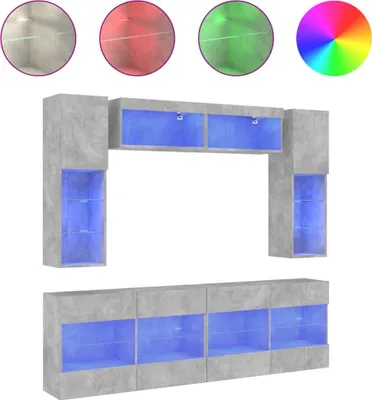 Produktbild von vidaXL 6-tlg. TV-Wohnwand mit LED-Leuchten Betongrau