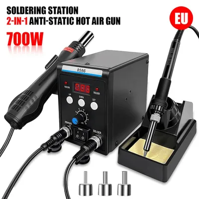 Zdjęcie produktu dla Suszarka termiczna 2-w-1 - stacja lutownicza - 700 W - wyświetlacz LED - antystatyczna - do napraw komponentów SMD/SMT