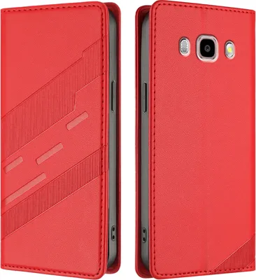 Produktbild von Hülle für Samsung Galaxy J5 2016, Kunstleder Brieftaschen Handyhülle mit Kartenfach und Standfunktion Rot