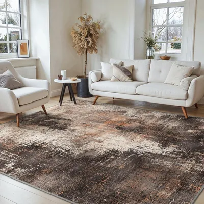Immagine prodotto di Tappeto per soggiorno, lavabile, antiscivolo, 200x290 cm, rosso-marrone, design astratto, pelo corto