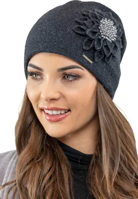 Produktbild von Vivisence damen wintermütze warm und gemütlich kopfbedeckung an winter und herbst warm dick. blumenapplikation, klassisch mütze für frauen, hergestellt in eu, dunkelgrau, einheitsgröße