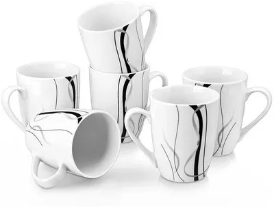 Obrázek produktu pro Sada porcelánových šálků na kávu, 6 kusů, 350 ml