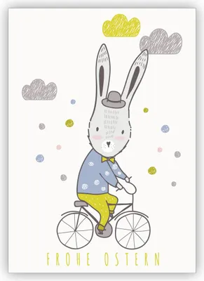 Produktbild von 4x Nette Osterkarte mit Osterhase auf Fahrrad: Frohe Ostern