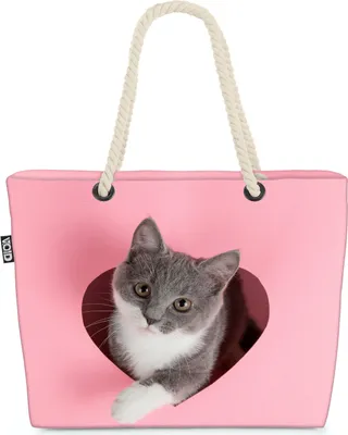 Produktbild von VOID Katze Herz Liebe Strandtasche Shopper 58x38x16cm 23L XXL Einkaufstasche Tasche Reisetasche Beach Bag