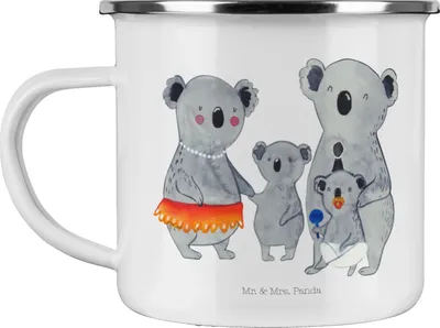 Produktbild von Mr. & Mrs. Panda Pott Koala Familie - Weiß - Geschenk, Teetasse, Tasse Emaille, Muttertag, Becher, Kinder, Motivtasse, Geschwister, Mama, Koalas, Haferl