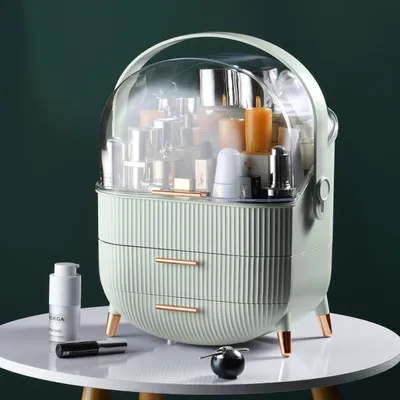 Produktbild von ZMH Make-Up Organizer Kosmetikorganizer mit 2 Schubladen Aufbewahrungsbox(26x16x38 cm)für Kosmetik Lippenstifte Schlafzimmer Kommode Hellgrün