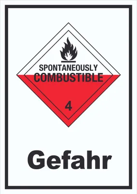 Produktbild von Schild Selbstentzündliche Stoffe Gefahr Spotaneously Combustible hochkant A5 Rückseite selbstklebend