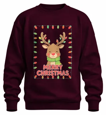 Imagen del producto de Guirnalda navideña "Merry Christmas", sudadera con cuello redondo para niños, diseño uni, color burdeos, talla 3XL