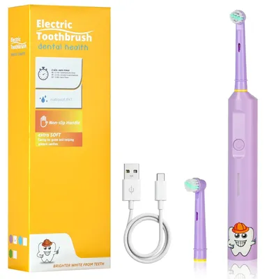Imagen del producto de Cepillo de dientes eléctrico para niños Vicloon, apto para niños a partir de 5 años, incluye 2 cabezales de cepillo, es resistente al agua (IPX7), viene con un estuche de viaje y tiene 3 modos de limpieza para el cuidado dental (color rosa)